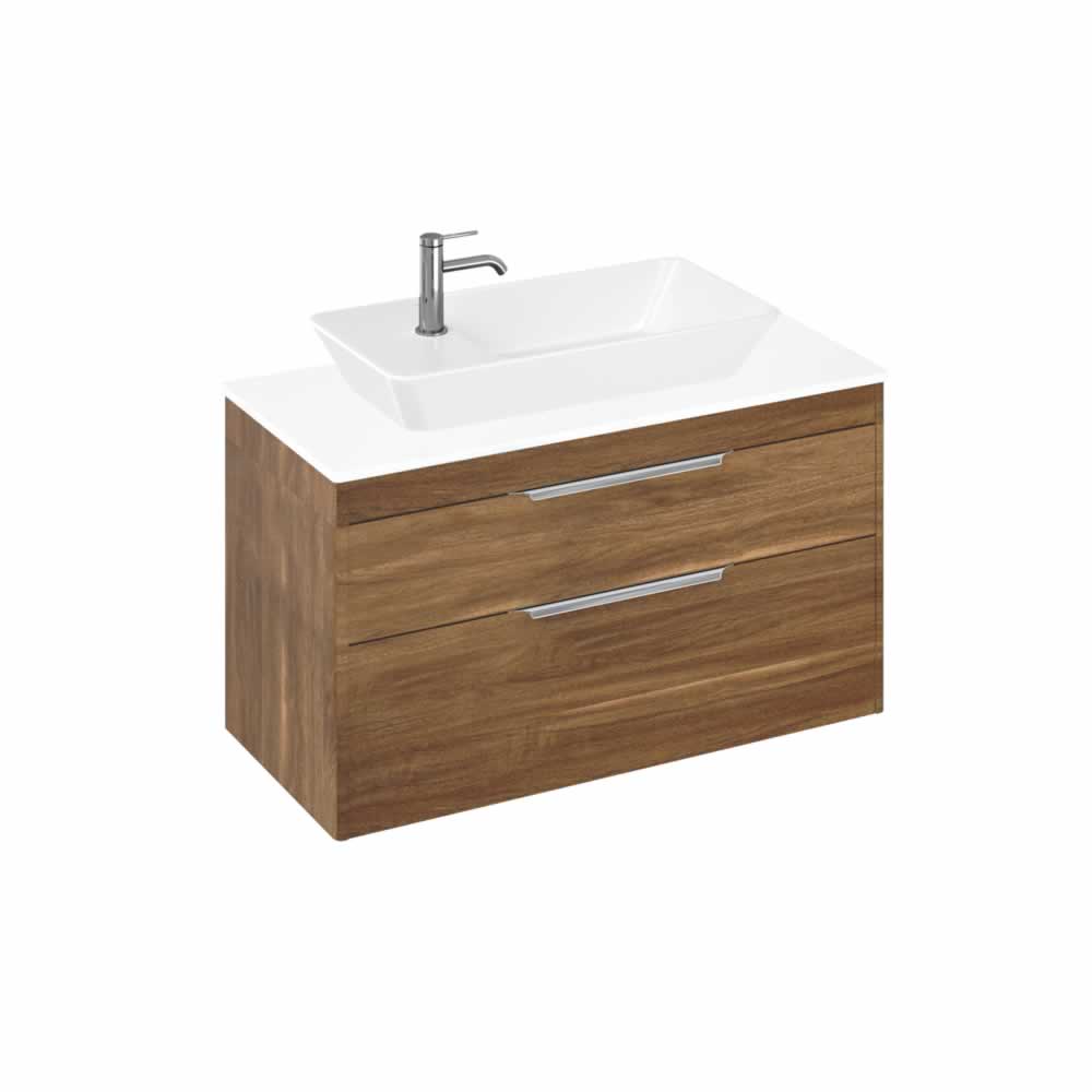 Shoreditch 100cm double drawer Caramel with White Worktop and Yacht Countertop Basin